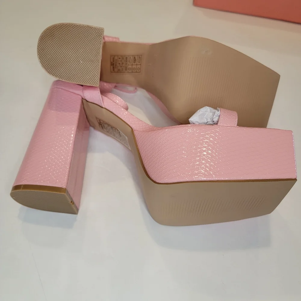 Simmi London Platform Square Toe Heeled Sandal Size 10 Wide Fit New! Pink